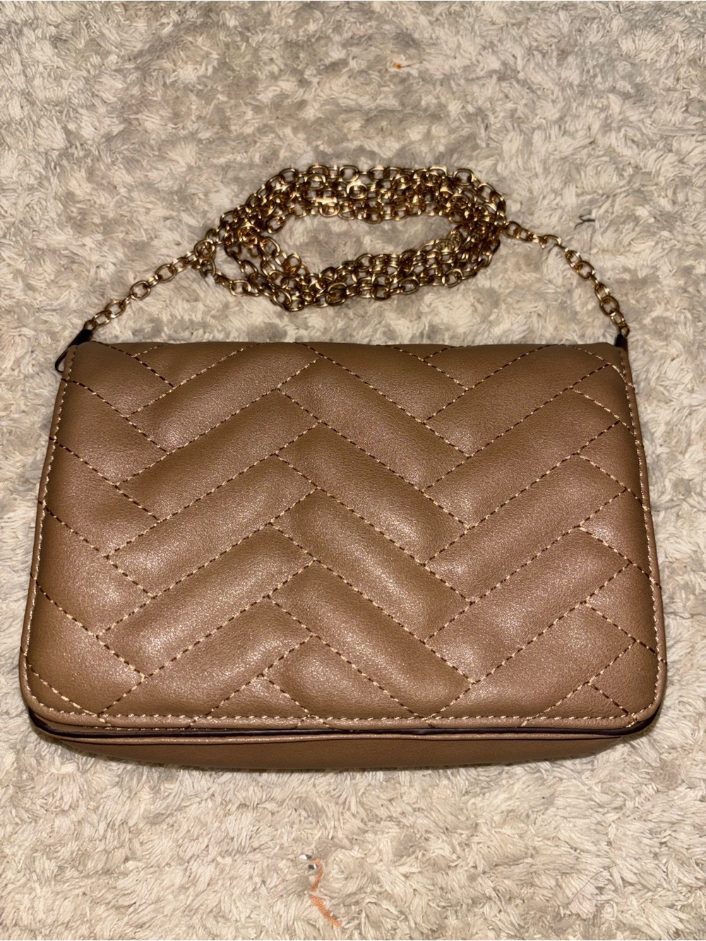 Quilted Tan Shoulder Bag/Purse - Women's Crossbody with gold chain strap
